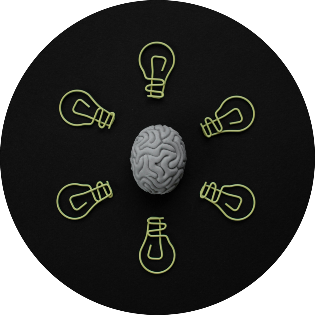 Brain with lightbulbs around it