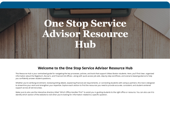 One Stop Resource Hub Draft Home Page